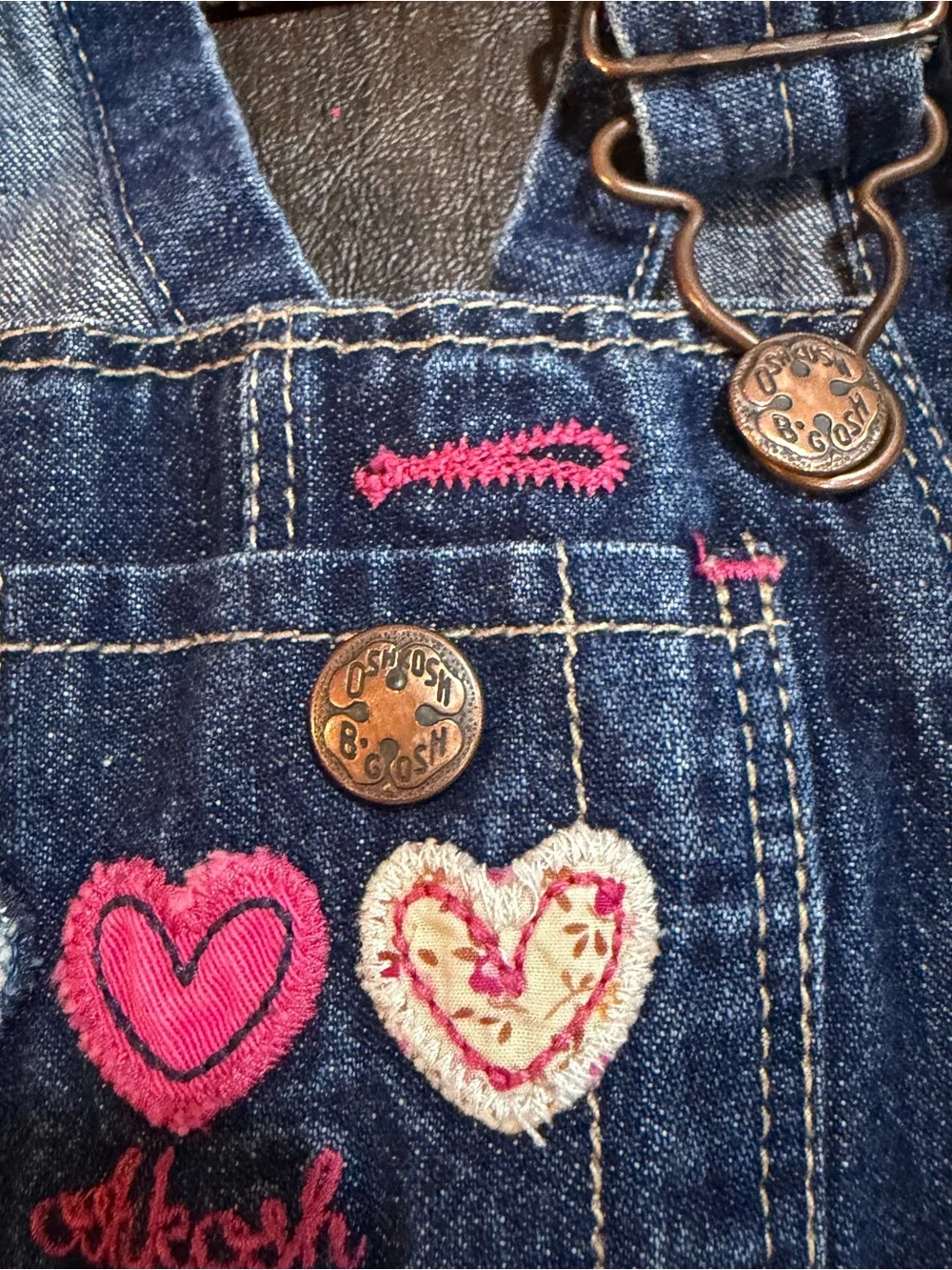 Vintage OshKosh B'gosh Overalls Denim Baby Girls Hearts Sz 24M